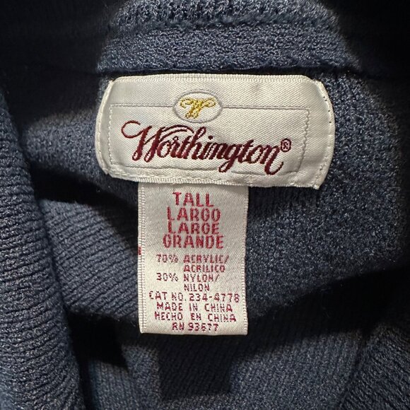 Worthington Womens Tall Large Blue Button‎ Up Cardigan Sweater Long Sleeve Retro - Picture 5 of 7